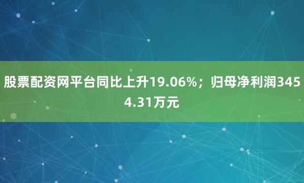 股票配资网平台同比上升19.06%；归母净利润3454.31万元