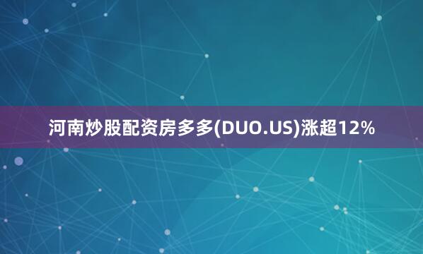 河南炒股配资房多多(DUO.US)涨超12%